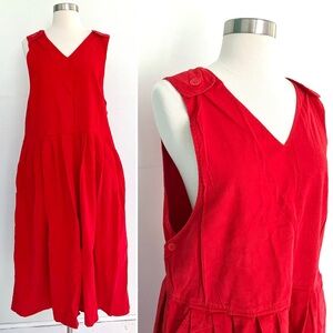 Vintage 80’s red corduroy cotton smock bib dress